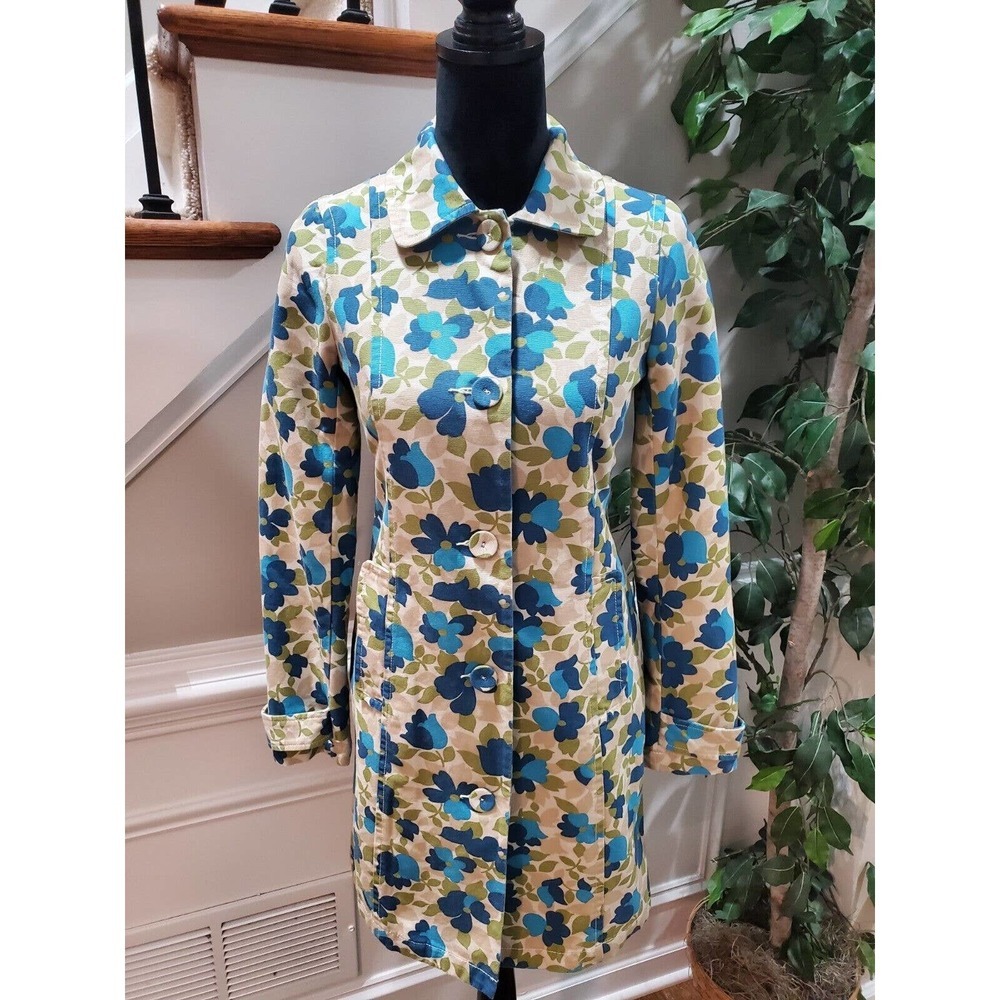Vintage Old Navy Floral Cotton Long Sleeve Single Breasted Long Jacket Size XS